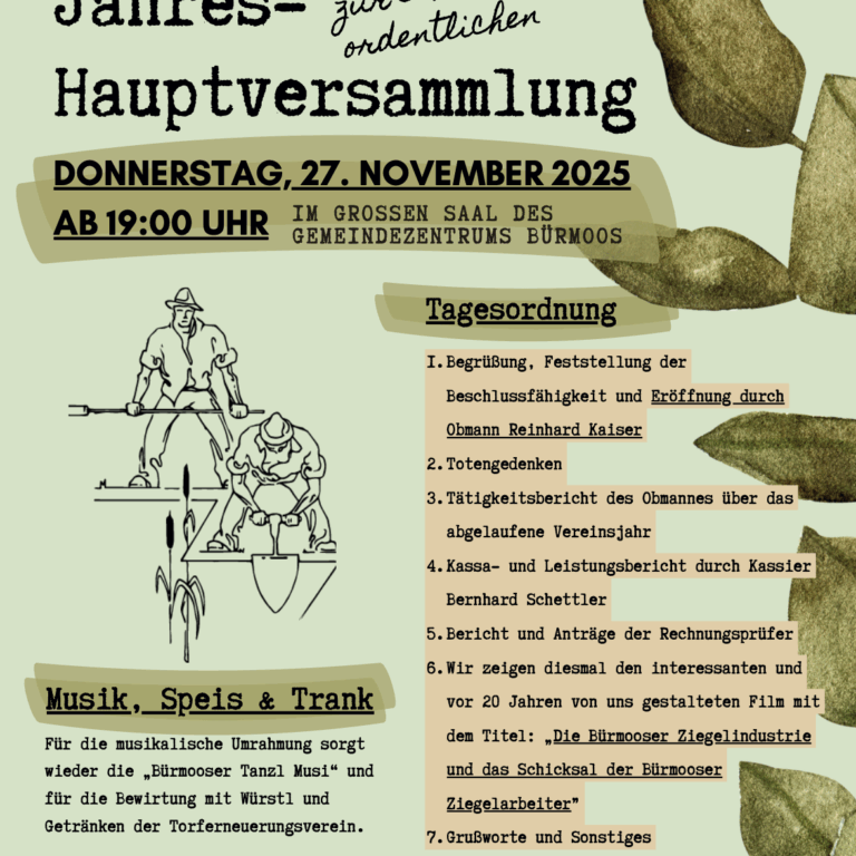 Einladung zur 34. Jahreshauptversammlung des Bürmooser Torferneuerungsvereins