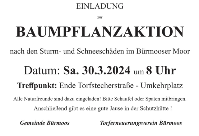 Einladung zur Baumpflanzaktion im Bürmooser Moor